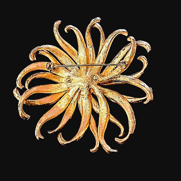 VTG 3-D Swirl FLOWER ~ Two-tone Brushed Silver/Gloss Gold Art Deco 3" Pin Brooch - Picture 2 of 7